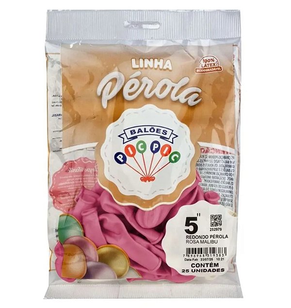Balão de Látex 5 Polegadas Perolizado Rosa Malibu com 25 Unidades - PICPIC