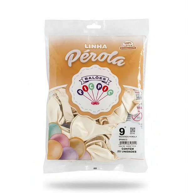 Balão de Látex 9 Polegadas Perolizado Branco com 25 Unidades - PICPIC