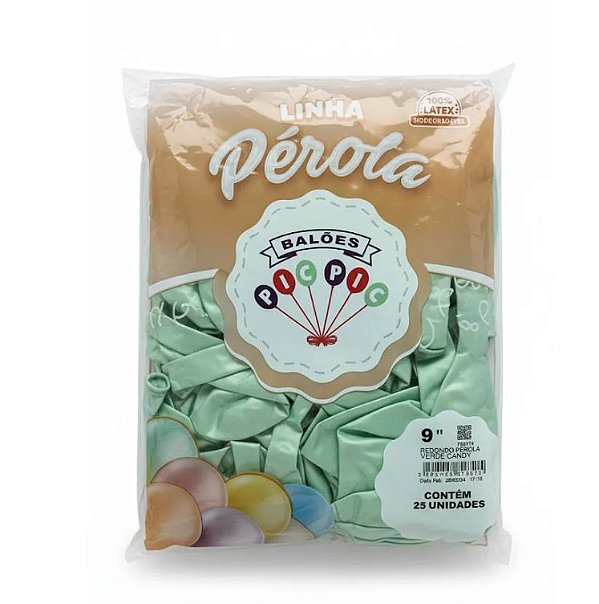 Balão de Látex 9 Polegadas Perolizado Verde Candy com 25 Unidades - PICPIC