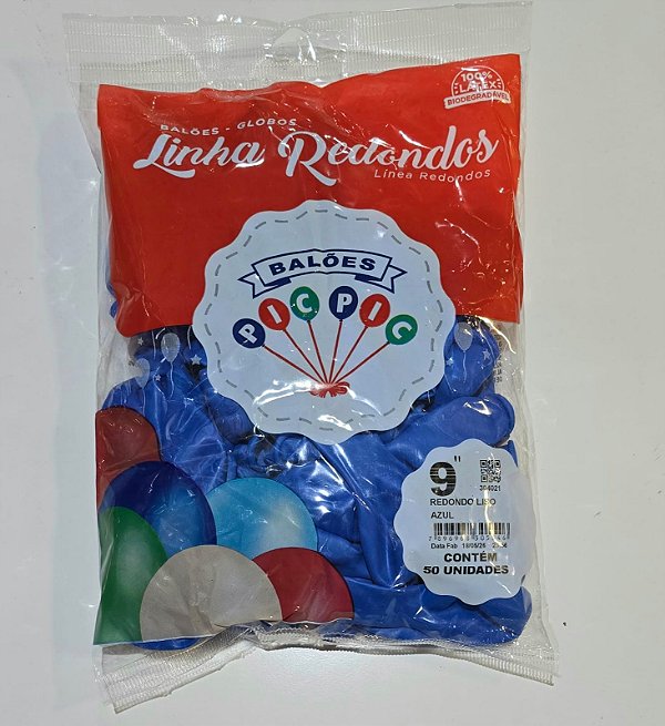 Balão de Látex Liso Redondo 9 Polegadas Azul com 50 Unidades - PICPIC