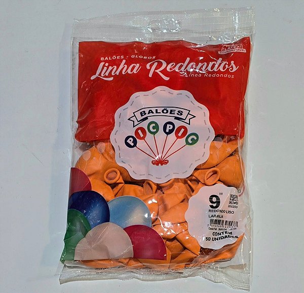 Balão de Látex Liso Redondo 9 Polegadas Laranja com 50 Unidades - PICPIC