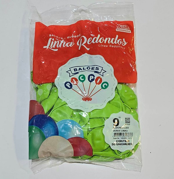 Balão de Látex Liso Redondo 9 Polegadas Verde Limão com 50 Unidades - PICPIC