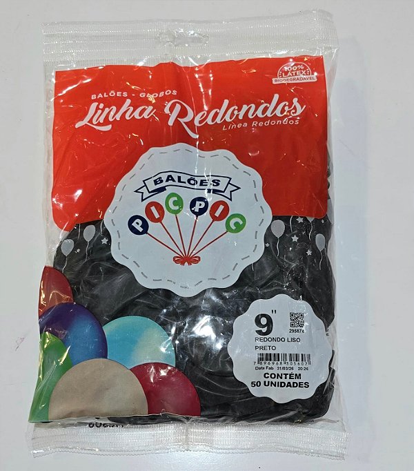 Balão de Látex Liso Redondo 9 Polegadas Preto com 50 Unidades - PICPIC