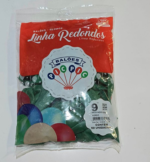 Balão de Látex Liso Redondo 9 Polegadas Verde com 50 Unidades - PICPIC