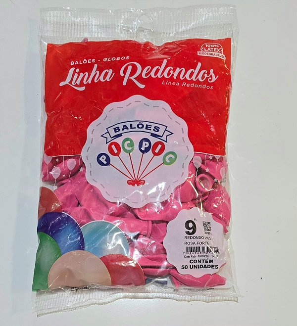 Balão de Látex Liso Redondo 9 Polegadas Rosa Forte com 50 Unidades - PICPIC