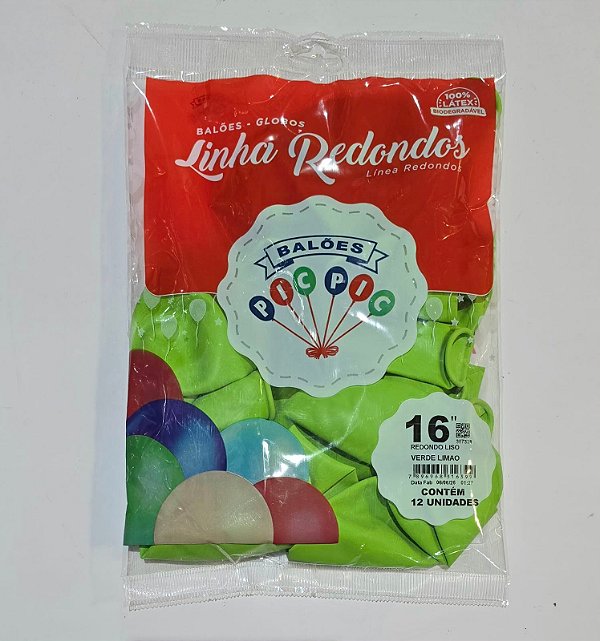 Balão de Látex Liso Redondo 16 Polegadas Verde Limão com 12 Unidades - PICPIC