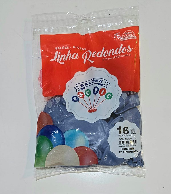 Balão de Látex Liso Redondo 16 Polegadas Azul Indigo com 12 Unidades - PICPIC