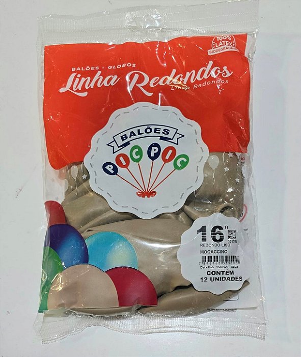 Balão de Látex Liso Redondo 16 Polegadas Mocaccino com 12 Unidades - PICPIC