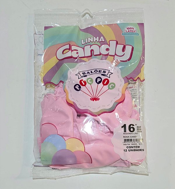 Balão de Látex Liso Redondo 16 Polegadas Rosa Candy com 12 Unidades - PICPIC