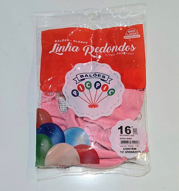 Balão de Látex Liso Redondo 16 Polegadas Rosa Claro com 12 Unidades - PICPIC