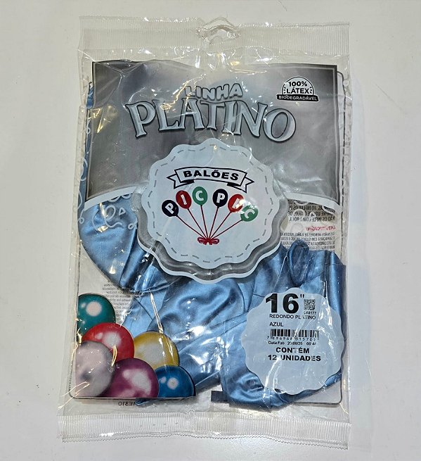 Balão de Látex Platino 16 Polegadas Azul com 12 Unidades - PICPIC