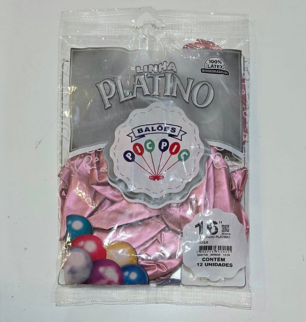 Balão de Látex Platino 16 Polegadas Rosa com 12 Unidades - PICPIC