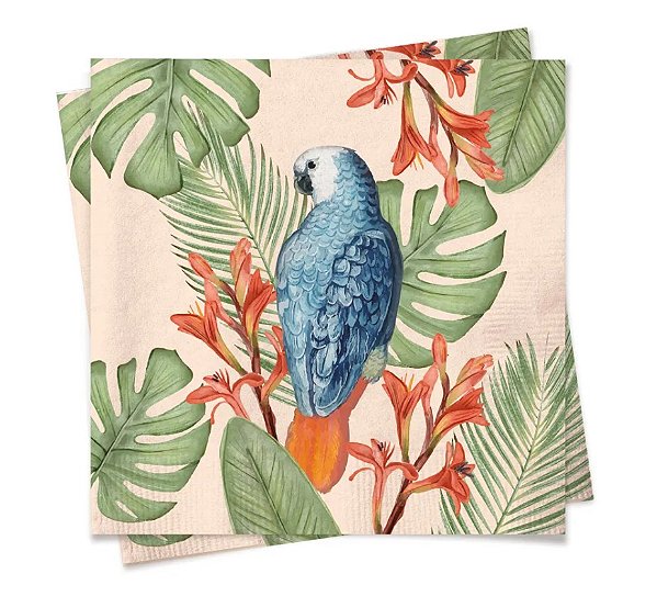 Guardanapo de Papel Decorado Aquarela Tropical com Papagaio 32,5x32,5 com 20 Folhas - Ref 19001420 Cromus