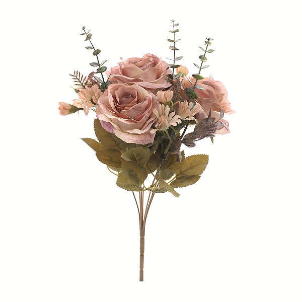 Buque de Rosas e Margaridas Rosa Antigo Outono com 7 Hastes 43cm - Ref 1062593 Cromus
