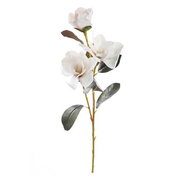 Haste Magnólia Branca com 3 Flores Toque Real 80cm - Ref 1062279 Cromus