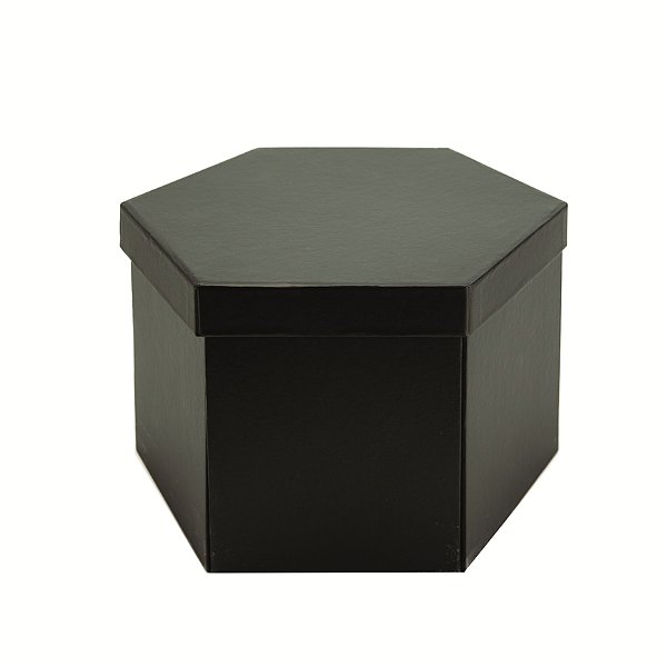 Caixa de Presente Hexagonal Preta com Abertura Total e Gaveta 24,2x21x15,5cm - Ref 39002128 Cromus