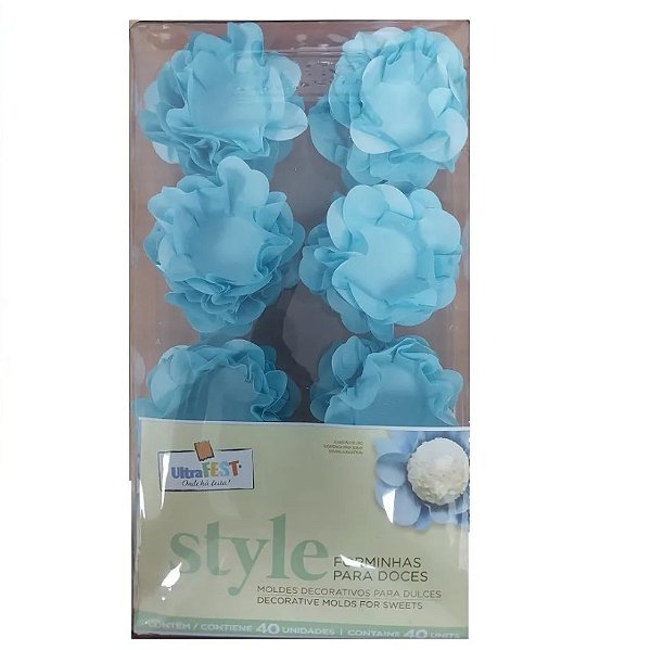 Forminha Para Docinhos Formato Flor Style Azul Claro com 40 Un - Ref 4785.01 Ultrafest