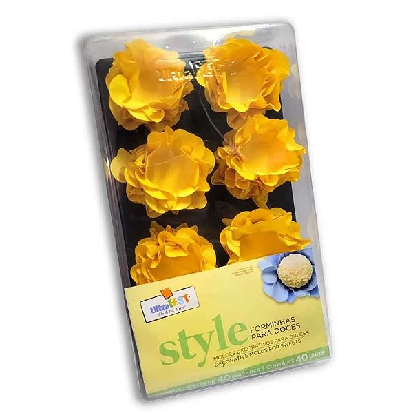 Forminha Para Docinhos Formato Flor Style Amarelo com 40 Un - Ref 3985.01 Ultrafest