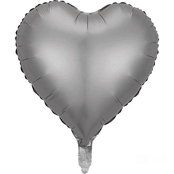 Balão Metalizado Coração Prata Cromado 10 Polegadas com 6 Un NÃO FLUTUA COM GÁS HELIO - Silver
