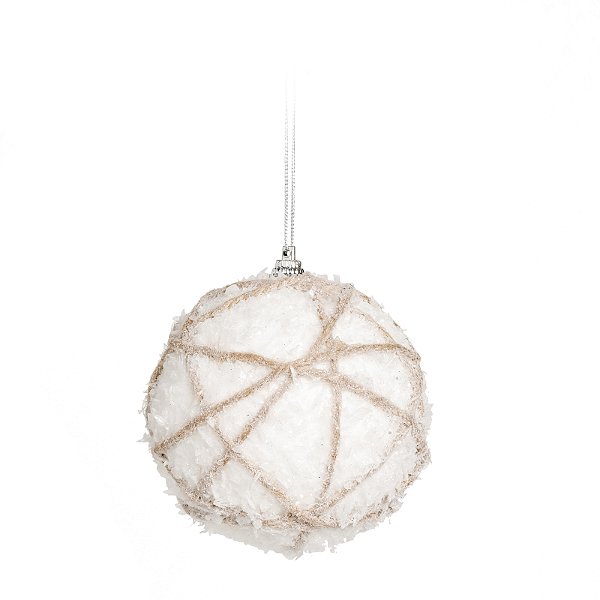 Bolas de Natal Branco Nevado Com Fio Juta 8cm com 6 Un - Ref 1923824 Cromus