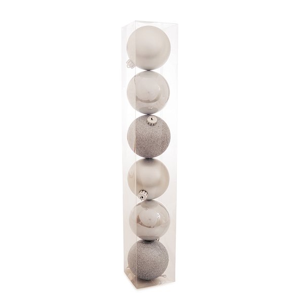 Bolas de Natal Tubo Sortida Prata 8cm com 6 Un - Ref 1213317 Cromus