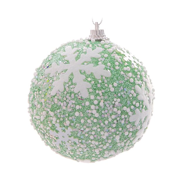 Bolas de Natal Verde Menta Flocada com Branco 8cm com 6Un - Ref 1416280 Cromus