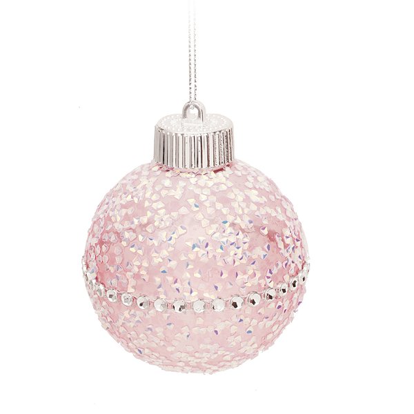 Bolas de Natal Rosa Candy com Pedrarias 8cm com 6Un - Ref 1923379 Cromus
