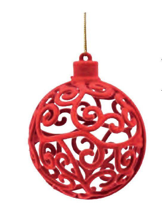 Bolas de Natal Vermelho Arabesco Veludo 8cm com 6Un - Ref 1051260 Cromus
