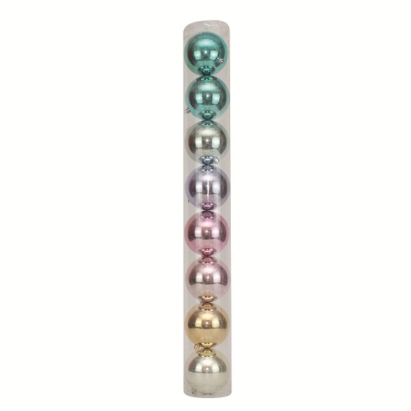 Bolas de Natal Tubo Rainbow Lisa 10cm com 8Un - Ref 1020203 Cromus