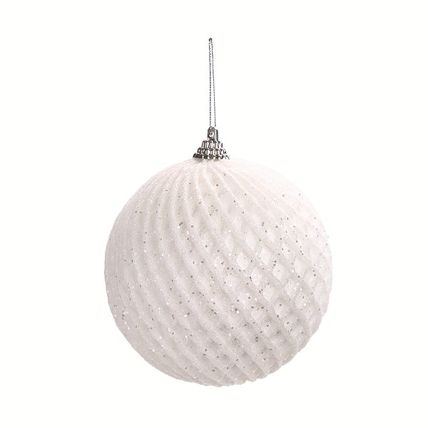 Bolas de Natal Losangos de Glitter Branco 10cm com 4Un- Ref 1002274 Cromus