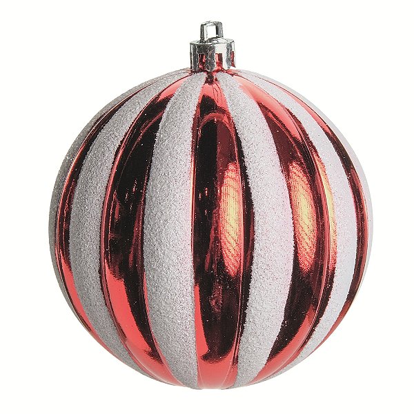Bolas de Natal Vermelho Gomos Brancos 10cm com 4Un - Ref 1008878 Cromus