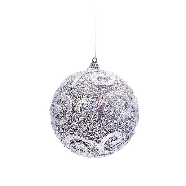 Bolas de Natal Prata com Arabescos Metal 10cm com 4Un - Ref 1350860 Cromus