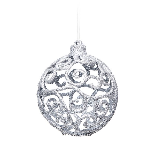Bolas de Natal Arabesco Prata de Glitter 10cm com 4Un - Ref 1205570 Cromus
