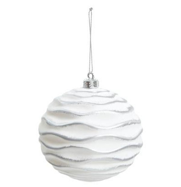 Bolas de Natal Branca com Ondas Prata 10cm com 4Un - Ref 1029813 Cromus
