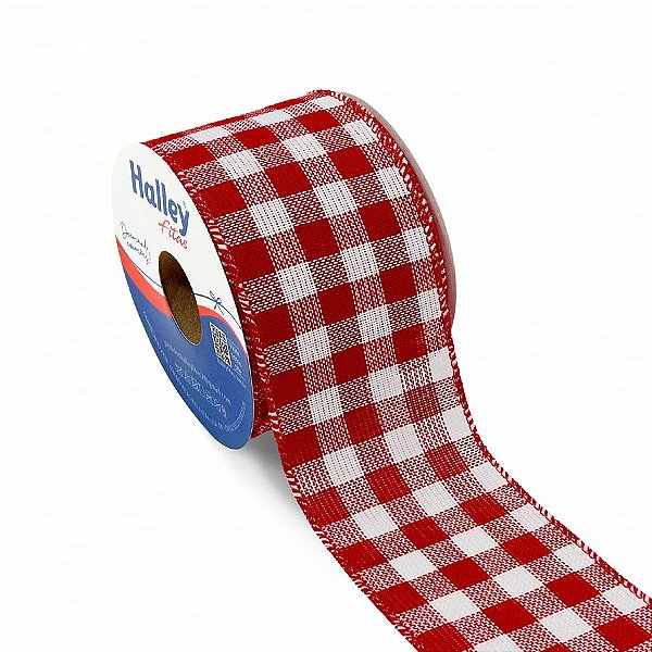 Fita Aramada Xadrez Vermelho e Branco6,3cmX914c - Ref 9583 Halley