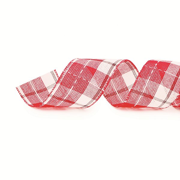 Fita Aramada de Natal Xadrez Vermelho, Branco e Preto 6,3cmx9,14m - Ref 1923853 Cromus