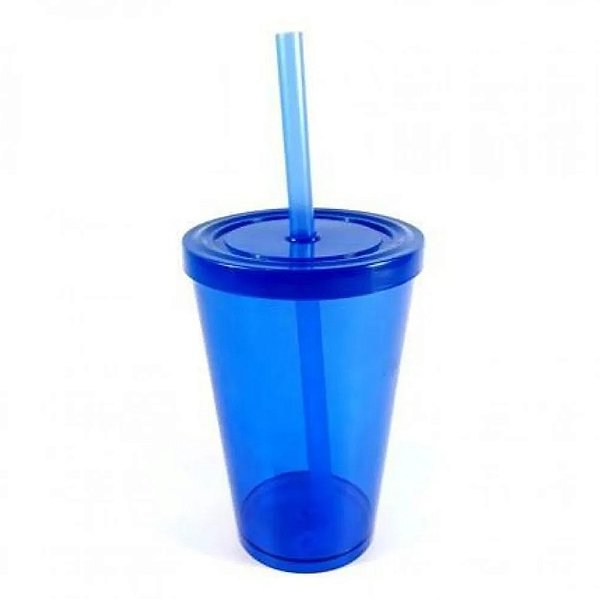 Copo com Tampa e Canudo 350ML Azul Neon - Neoplas