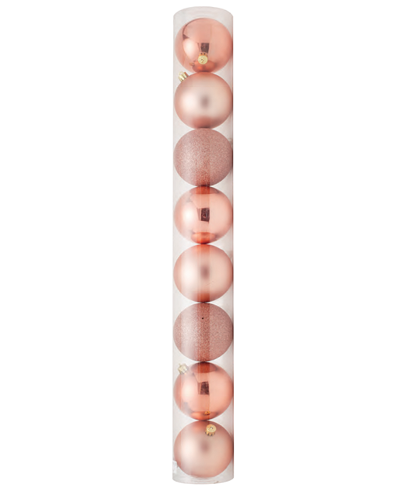 Bolas de Natal Tubo Rosê Gold Lisa, Glitter e Fosca 7cm com 8Un - Ref 1714228 Cromus
