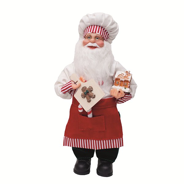 Boneco Papai Noel Cozinheiro Candycane Vermelho e Branco 33x15cm - Ref 1207302 Cromus