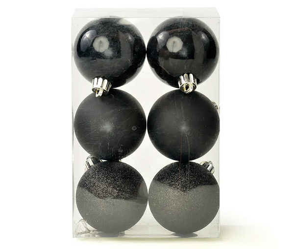 Bolas de Natal Lisa, Glitter e Matte Preta 6cm com 6un - Ref 1043206 Cromus