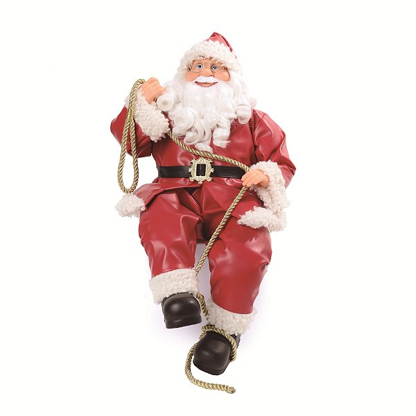 Boneco Papai Noel Sentado com Corda 60x34cm - Ref 1073020 Cromus