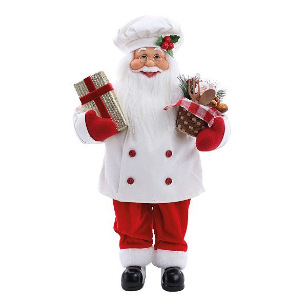Boneco Papai Noel Cozinheiro Segurando Presente 45cm - Ref 1113903 Cromus