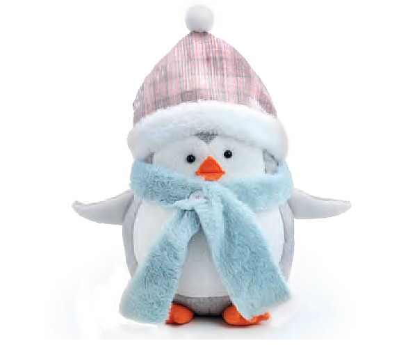 Pinguim de Pelúcia com Gorro e Cachecol Azul e Rosa 38x38x23cm - Ref 1108189 Cromus