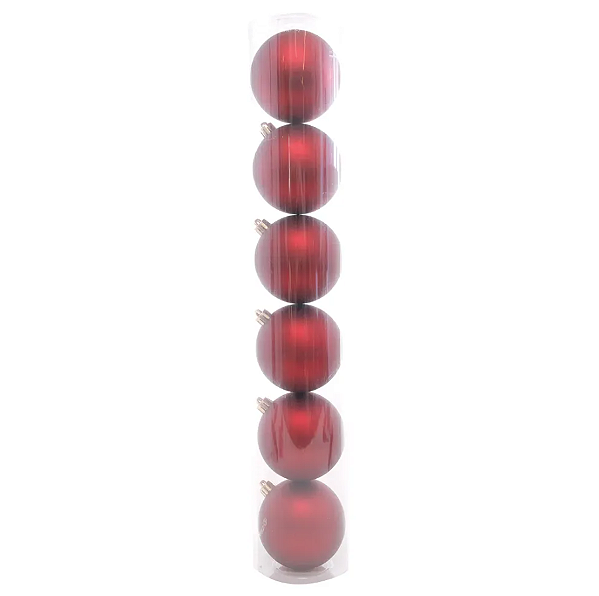 Tubo Bolas De Natal Vermelho Fosco 6cm com 8Un - Ref 3117074 Cromus