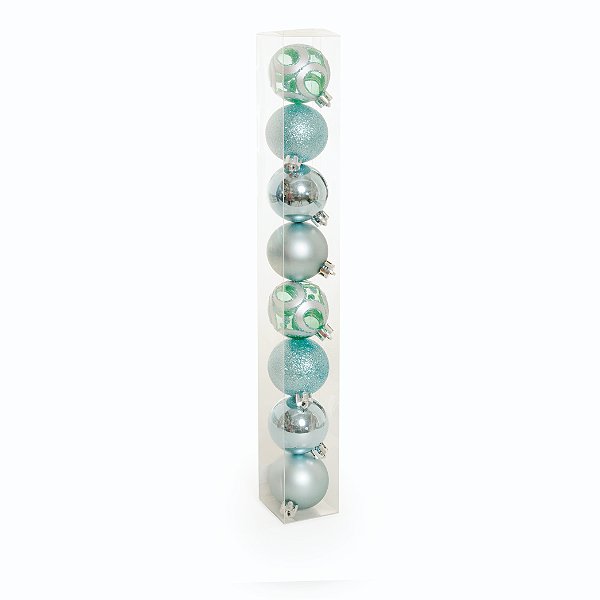 Tubo Bolas de Natal Azul Turquesa Sortidas 5cm com 8Un - Ref 1316210 Cromus