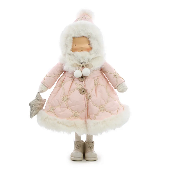 Boneca em Pé com Rosto de Resina e Vestido Rosa Claro 44cm - Ref 1031028 Cromus