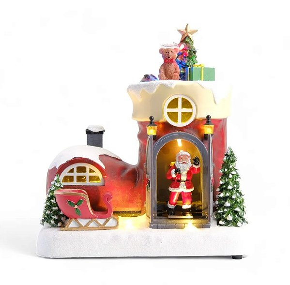 Cenário de Natal Casa Bota Noel 22x16x23cm com Luz, Som e Movimento - Ref 1039274 Cromus