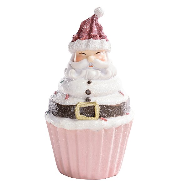 Enfeite Cupcake de Resina Noel Rosa Claro 15x9cm - Ref 1107829 Cromus