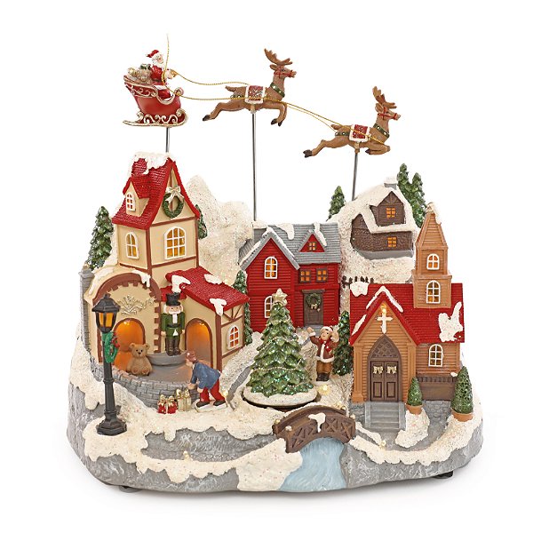 Cenário de Natal Vila de Casas com Trenó e Renas 28x27x16cm - Ref 1051944 Cromus
