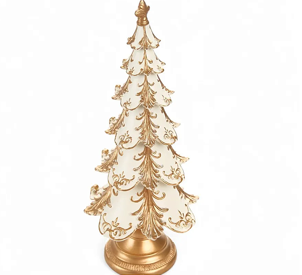 Enfeite Árvore de Resina Branca com Dourado 30cm - Ref 1068878 Cromus